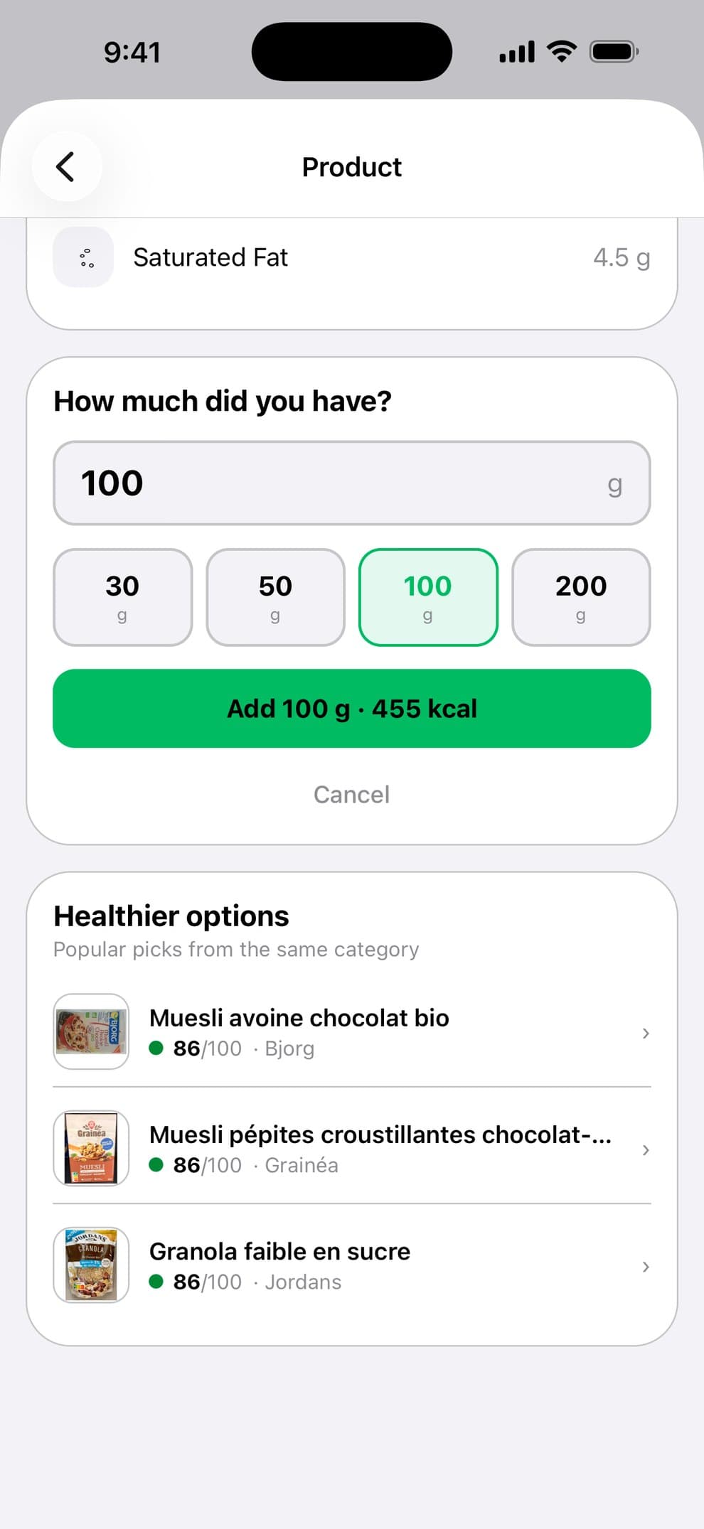 Healthier options from the same category, scoring 86/100